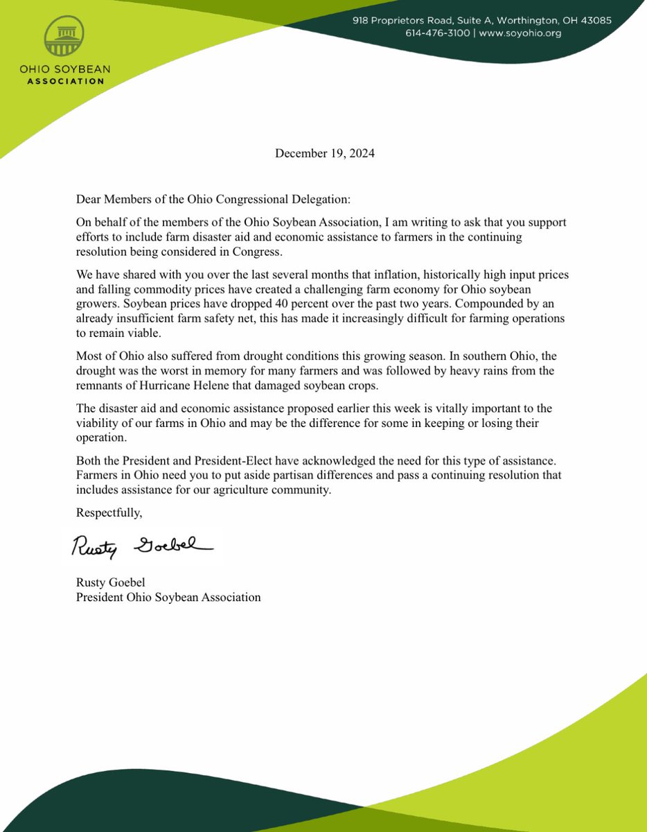 Congress should act tonight to pass a continuing resolution with much needed assistance for Ohio farmers.