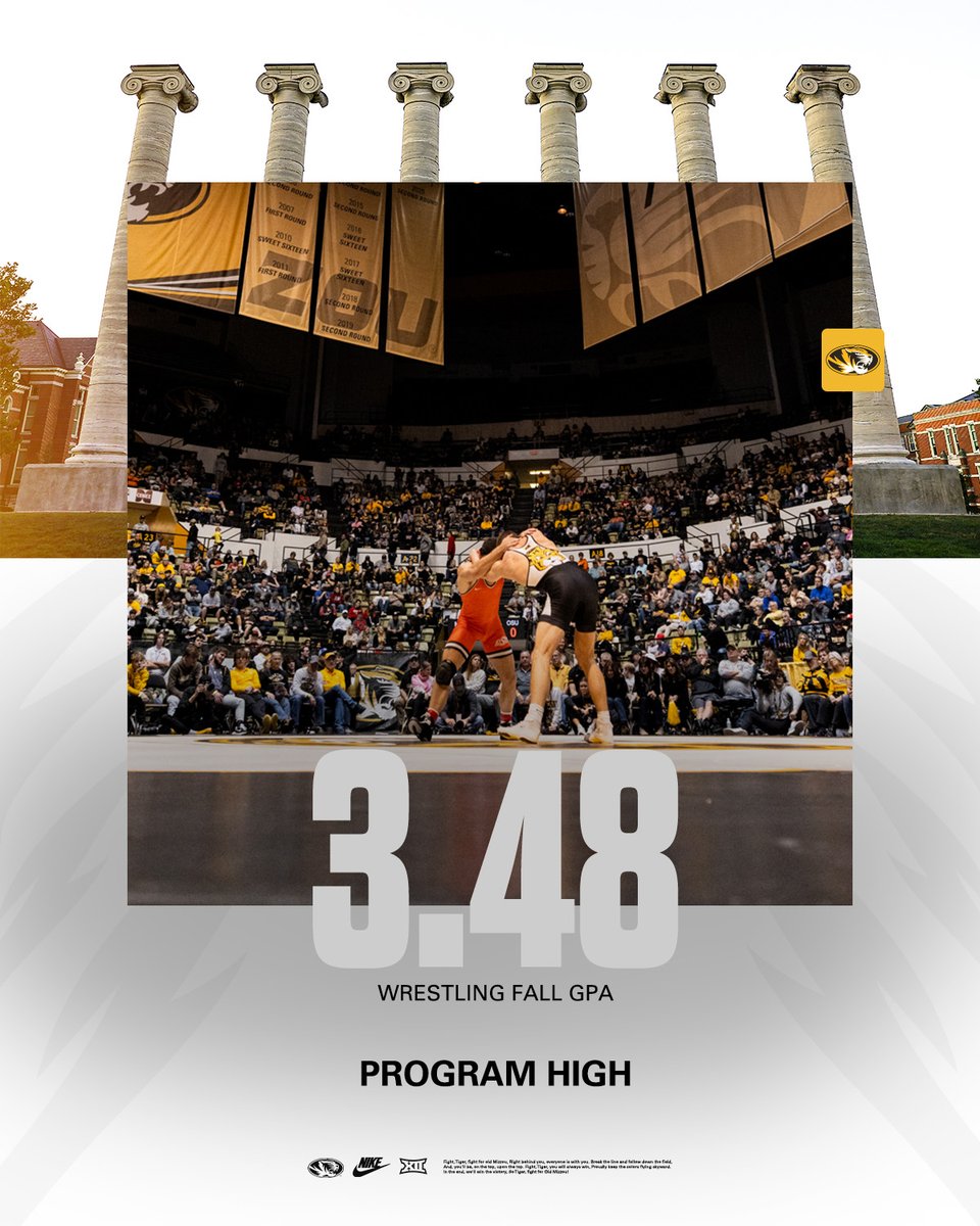 Tiger Style earns a program-high fall GPA! 👏

8 student-athletes with a 4.0's, leading all male programs. 

#MIZ🐯 #TigerStyle
