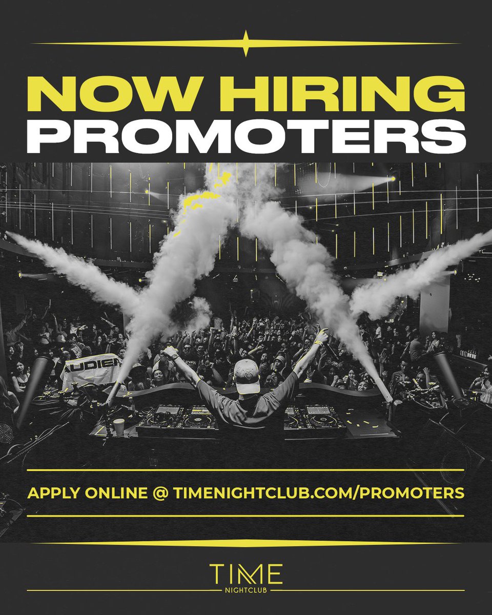 timenightcluboc's tweet image. Ready to be a part of the #TimeOC family? 🫵

Passionate, energetic, engaging...if these describe YOU then join our club promoters team and be part of the epic electronic music scene. 🪩The TIME is now.

Apply now by sending your resume to timenightclub.com/promoters