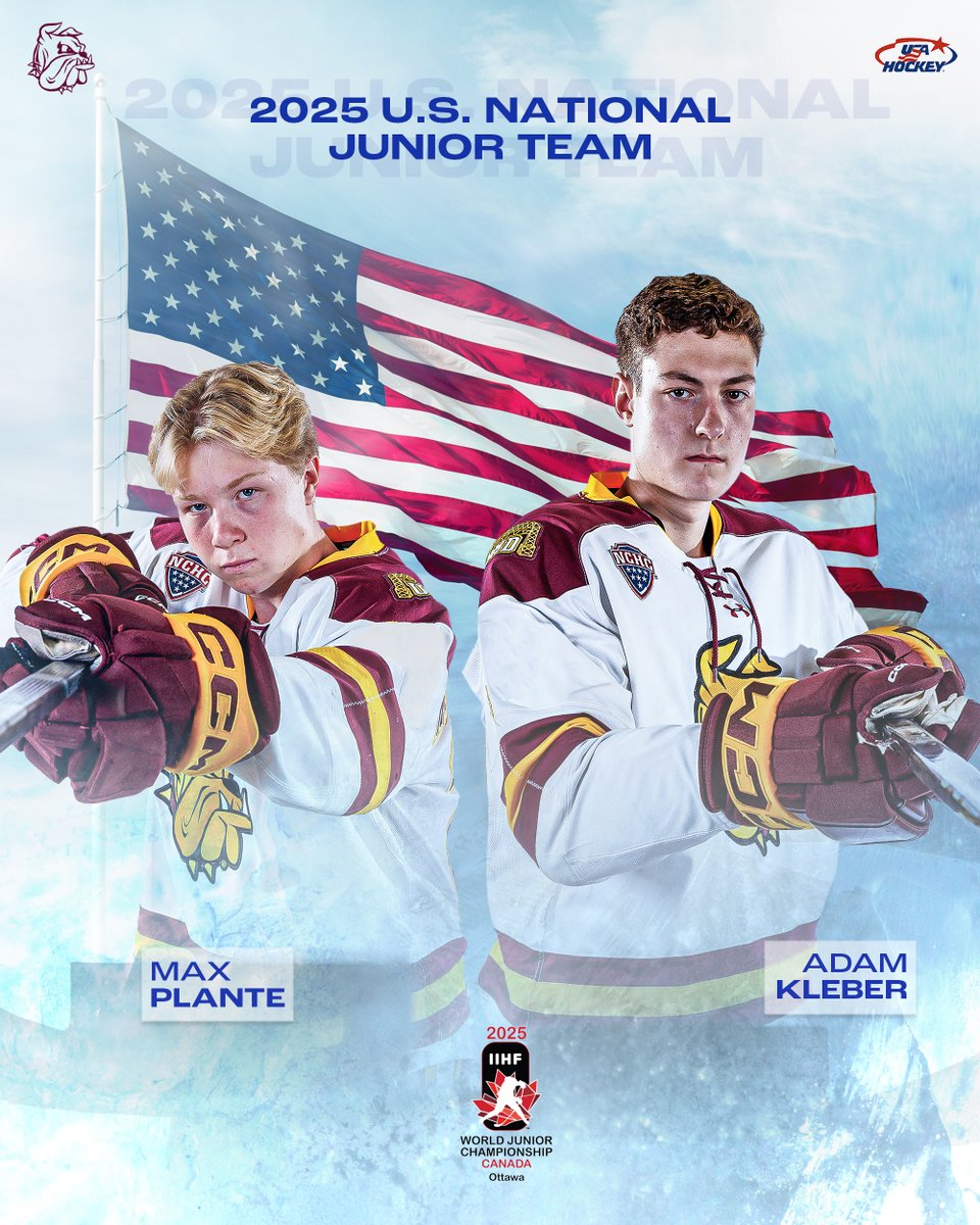 UMDMensHockey's tweet image. Kleber and Plante Named to 2025 U.S. National Junior Team

More on Kleber and Plante: umdbulldogs.com/news/2024/12/1…