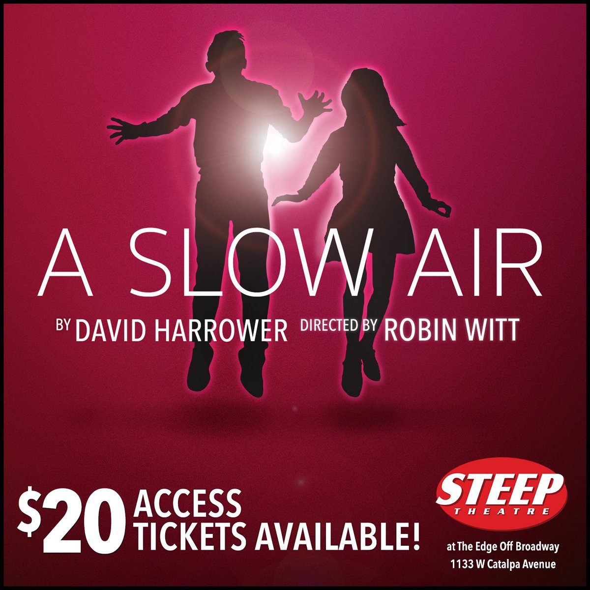 There are a limited number of $20 access tickets available for the Chicago premiere run of A SLOW AIR! No promo code - grab your tickets today! Info: bit.ly/aslowair
#steeptheatre #chicagotheater #play #chicagoplay #actors  #edgetheater   #theaterinchicago