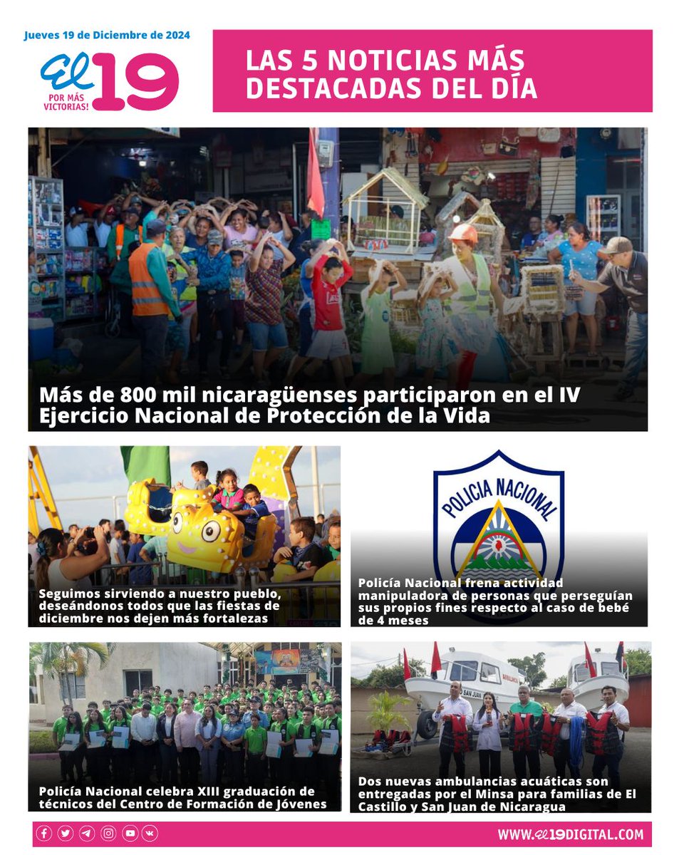 Estas son las 5 noticias más destacadas de este Jueves 19 de Diciembre de 2024. 
#4519LaPatriaLaRevolución