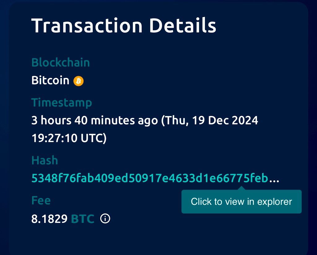 Someone transferred 8.32 Bitcoin ($817K) and paid 8.18 Bitcoin in fees,  losing -98.3% of the total amount in fees and being left with just 0.14 BTC.  “ThE fUtUre oF fiNaNcE” 🤣