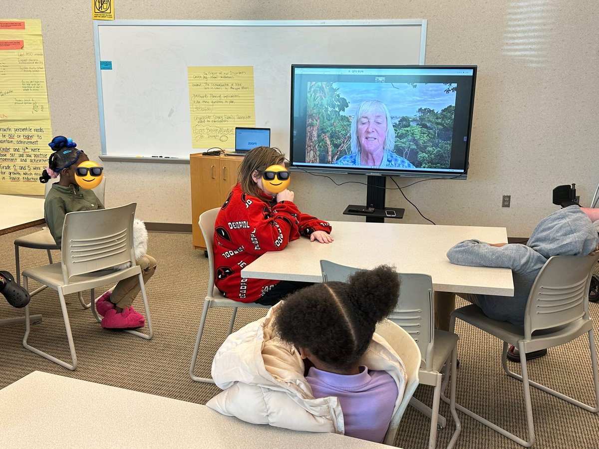 ms_blacksclass's tweet photo. this week, 5th grade got to zoom with scientist Meg Lowman from Kathryn Lasky’s book, The Most Beautiful Roof in the World! What an amazing opportunity to ask her questions about studying the rainforest! Students have been working with this book throughout EL module 2! https://t.co/uLLCnk41QP