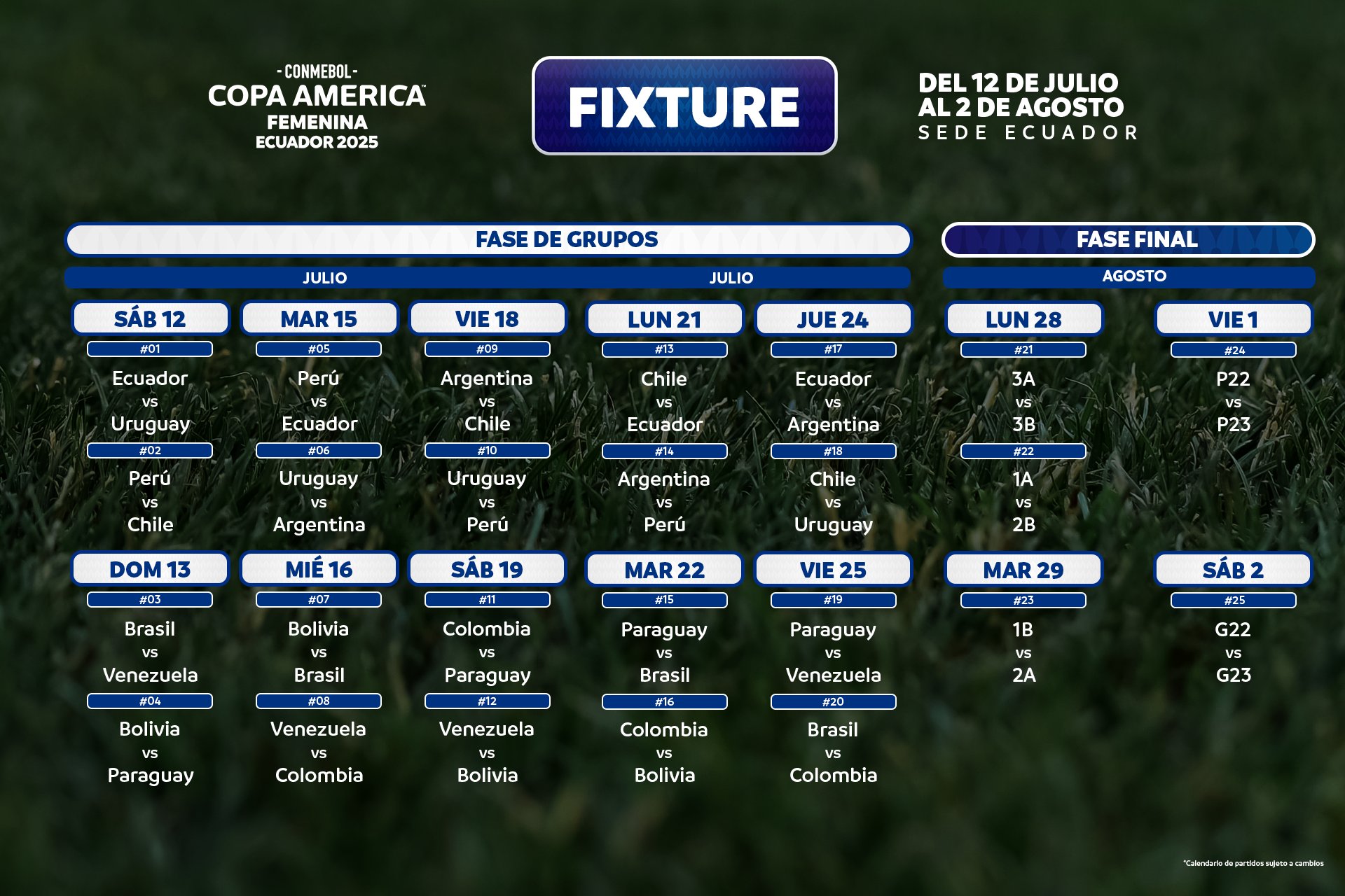 Calendario de la Copa América de Futbol Femenino 2025.