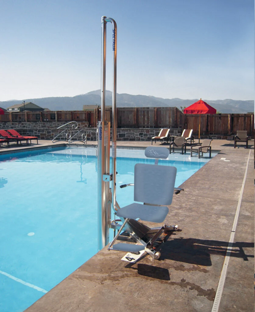waterlinetechnologies.com
website: waterlinetechnologies.com/spectrum-galla…
The Gallatin hydraulic water powered assisted access lift is designed to accommodate both in-ground pools and spas without customization.