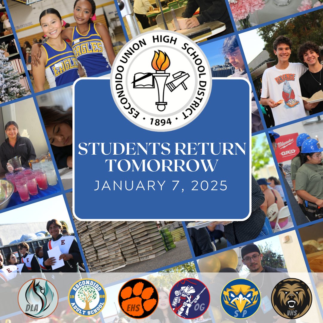 We hope our students and families have enjoyed the winter break. Students return to school tomorrow, Tuesday, January 7. We look forward to seeing you!
