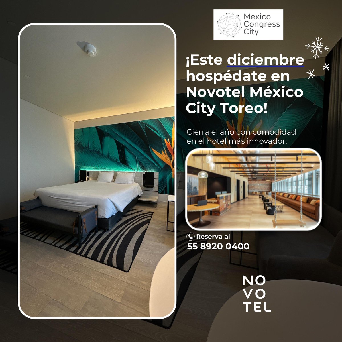 ¿Vienes a un evento en @CentroCitibnmx ?
¡Hospédate en el hotel más innovador de la zona!
<a href="/NovotelMexico/">Novotel México</a> City Toreo.
Aprovecha tarifa especial de fin de año. 
Reserva al teléfono 55 89200400 o jazmin.bolanos@accor.com

#MexicoCongressCity