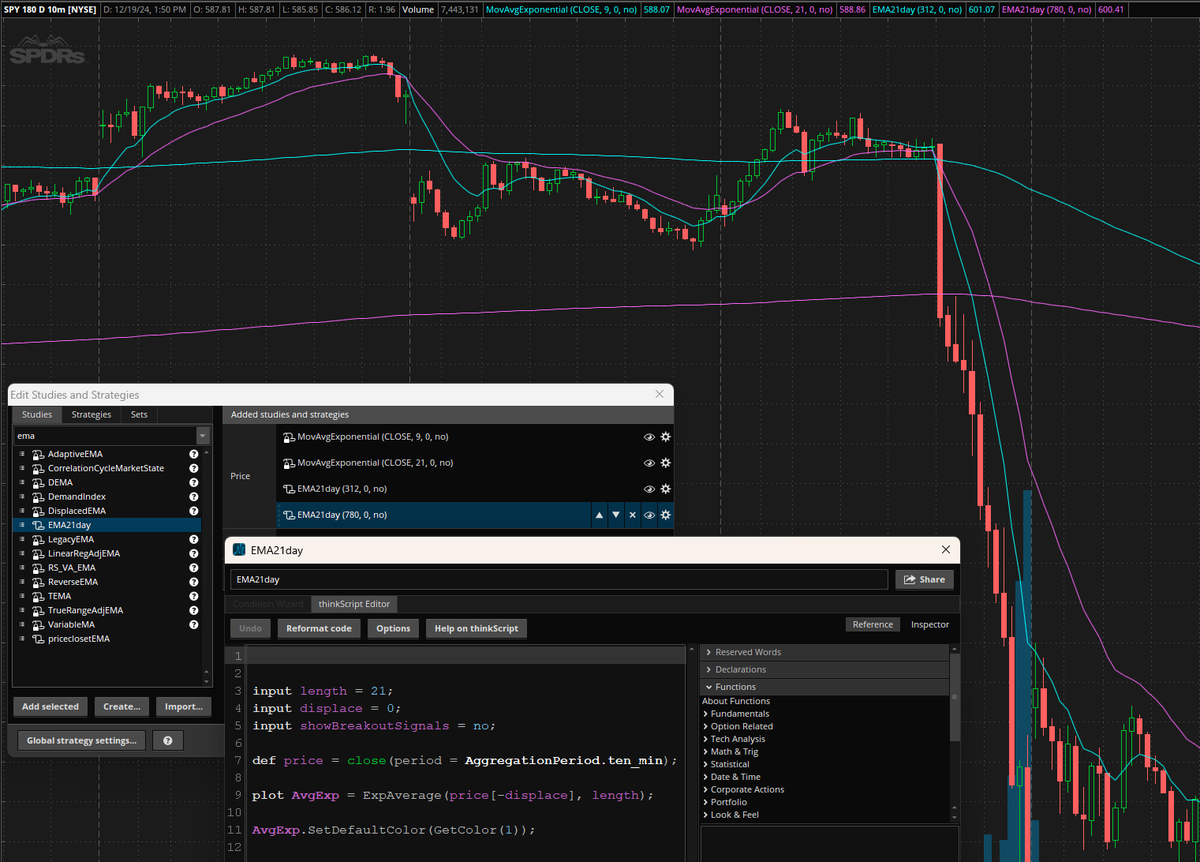 TheBarcan's tweet photo. @philsfan4328 @mrkstructure Hope this helps. Custom script for the EMA that aggregates on ten minute bars.  Hope this helps you, as you can see it tracks identical to the Traderview script. https://t.co/nls1B8721T