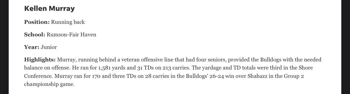 Kellen Murray (@kellenmurr) on Twitter photo Thank you <a href="/JSSInsider/">Shore Sports Insider</a> and <a href="/AsburyParkPress/">Asbury Park Press</a> for naming me 1st team all shore RB. Thank you <a href="/JSSInsider/">Shore Sports Insider</a> and <a href="/AsburyParkPress/">Asbury Park Press</a> for naming me 1st team all shore RB.