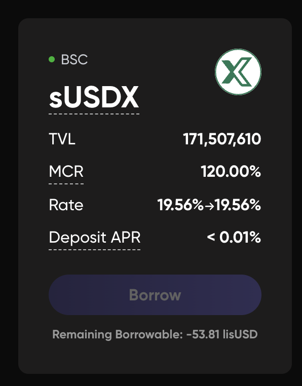 🔥sUSDX Surpasses $170M TVL in Money Markets via <a href="/lista_dao/">Lista DAO</a>!

We’re thrilled to share that sUSDX has achieved over $170M TVL through our partnership with <a href="/lista_dao/">Lista DAO</a> , a key DeFi money markets collaborator! 🚀

This milestone marks a new era for sUSDX as a stable, yield-bearing