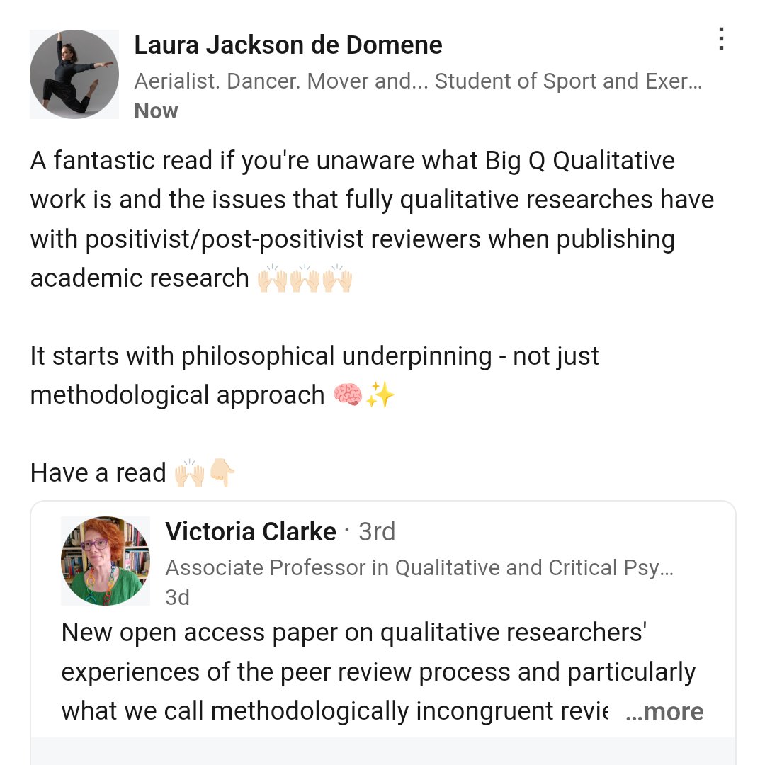 Brand new open access research from Clarke et al., 2024 ❤️‍🔥 Check it out if you're unaware what Big Q Qualitative research is 👇🏻🧠✨ 

psycnet.apa.org/fulltext/2025-…