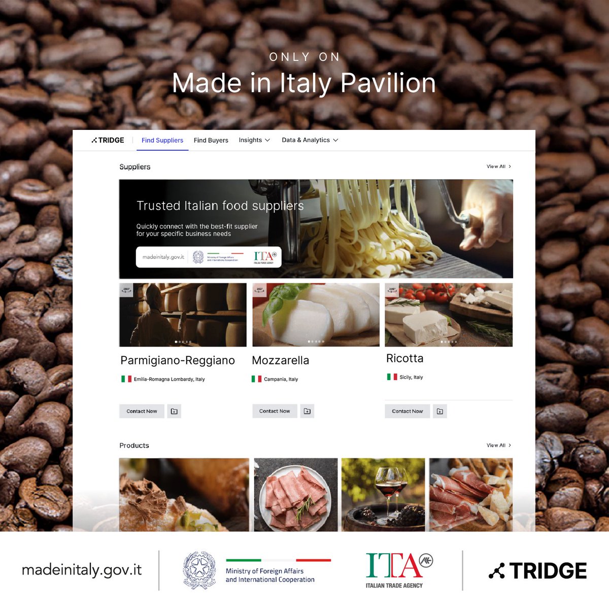 TridgeGlobal's tweet photo. Capsule coffee maintains freshness by sealing beans right after roasting, preventing moisture and oxygen from affecting them.

Shop for authentic Italian products: https://t.co/lplkNJTDyE 
#ItalianTradeAgency #capsulecoffee #MadeInItaly https://t.co/GQkFEgSOg1