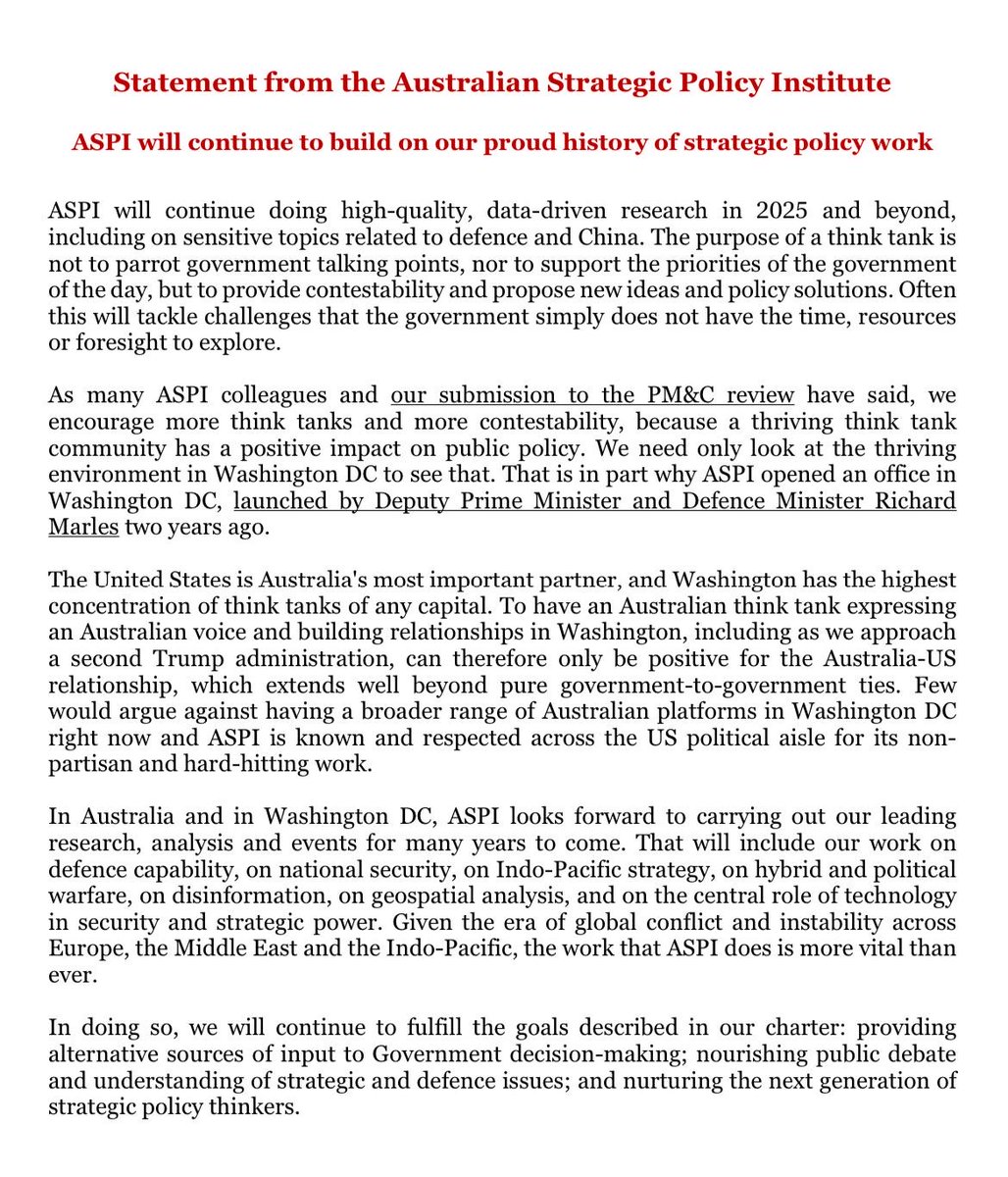 ASPI_org's tweet image. Statement from ASPI on the Varghese review