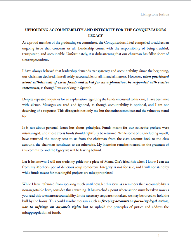 Is_Livingstone's tweet photo. Accountability is non-negotiable. Excess funds withdrawn must be returned before year-end, or Mr. Chairman will face the music. 
Leadership demands transparency, not evasion. 
FinSec must step in to check and balance this process. https://t.co/Ygieeo2a5s