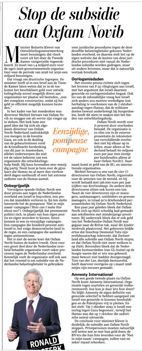 Plasterk fileert Oxfam Novib 🎯
Minister Klever moet de subsidie stopzetten

Oud PvdA'er Michiel Servaes, één van de vier (!) directeuren verdient 126.000 €uro per jaar. De andere drie directeuren zitten boven een ton 🔥