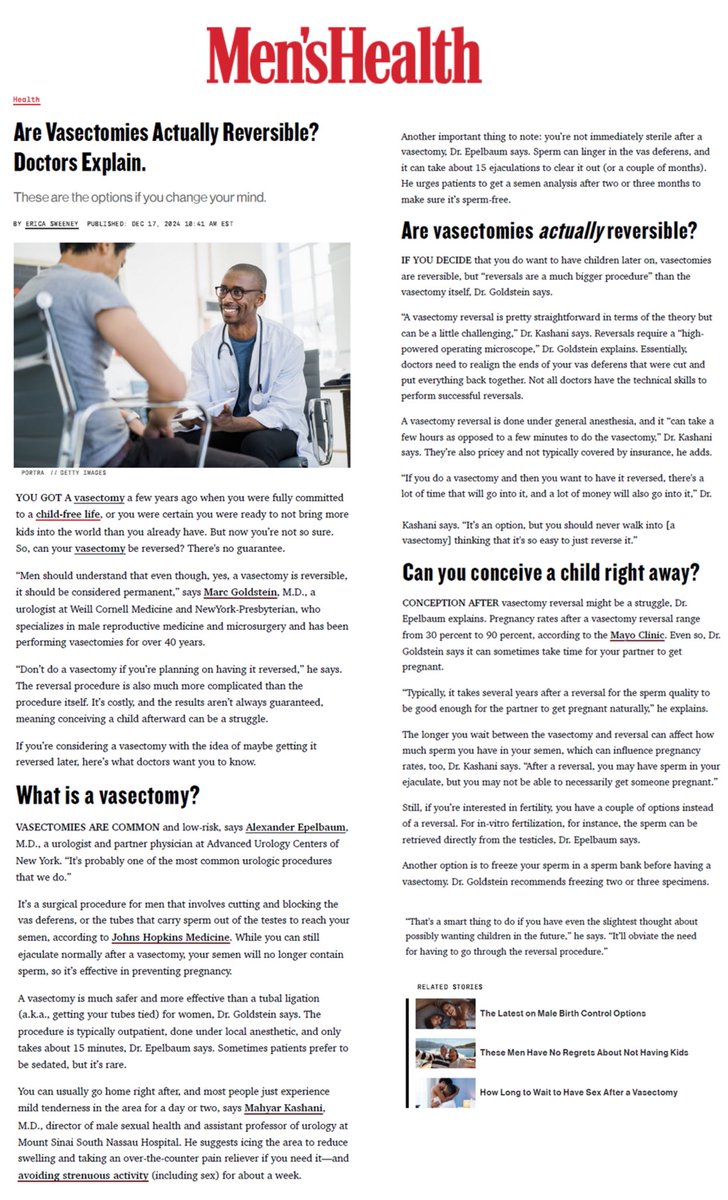 Alexander Epelbaum, MD (@alexepelbaummd) on Twitter photo Honored to be interviewed by <a href="/ericapsweeney/">Erica Sweeney</a> for this insightful article. Thank you for highlighting this important topic, and to <a href="/MensHealthMag/">Men's Health Mag</a> for bringing attention to vasectomy discussions.
#MensHealth #Urology #Vasectomy <a href="/AUCNY/">AUCNY</a> <a href="/HealthSolaris/">Solaris Health</a> Honored to be interviewed by <a href="/ericapsweeney/">Erica Sweeney</a> for this insightful article. Thank you for highlighting this important topic, and to <a href="/MensHealthMag/">Men's Health Mag</a> for bringing attention to vasectomy discussions.
#MensHealth #Urology #Vasectomy <a href="/AUCNY/">AUCNY</a> <a href="/HealthSolaris/">Solaris Health</a>