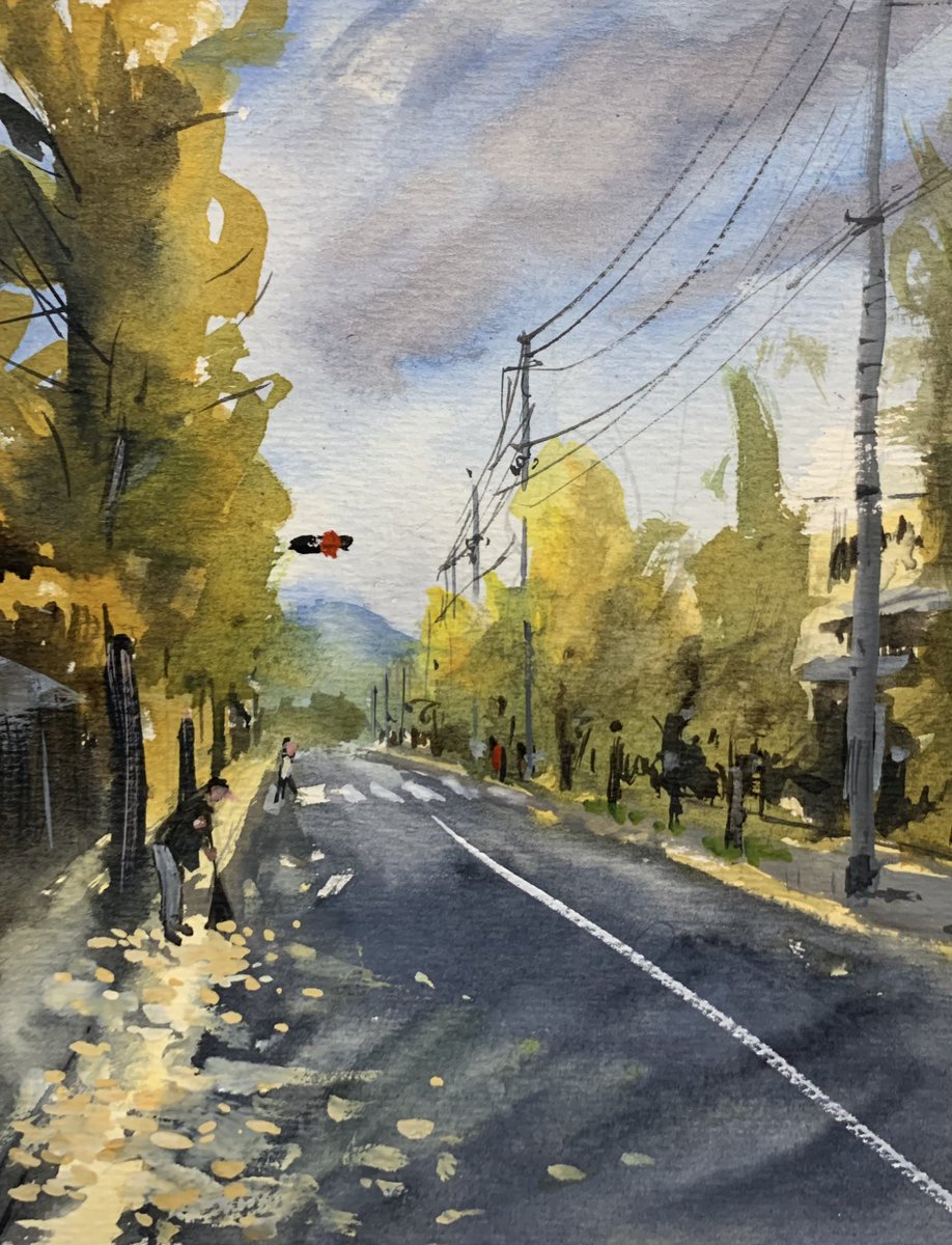 Sketch of ginkgo trees along Teramachi in Kyoto
The lady spent a while clearing up the leaves.
#pleinair #kyoto #watercolor