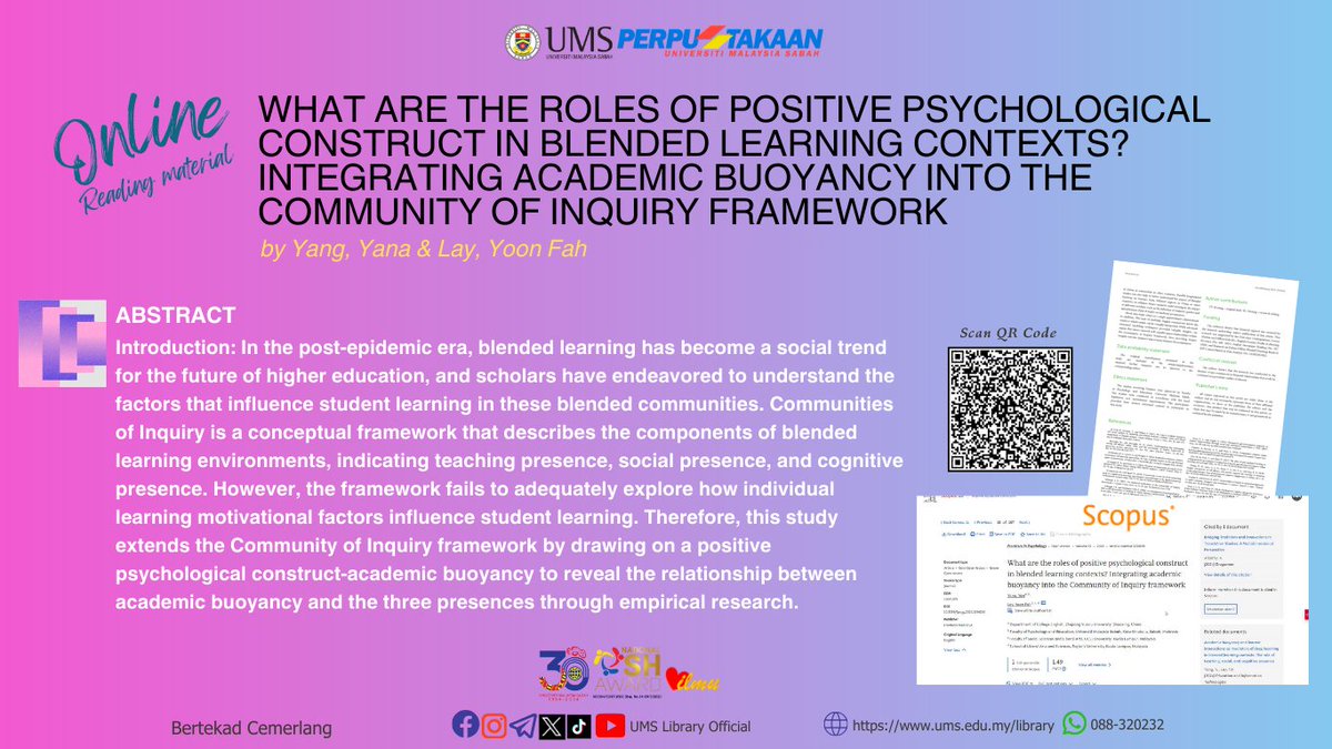 Lib_UMS's tweet image. 📲 Read more! Please scan the QR code provided in the poster.  

Visit the library website to explore other online collections at ums.edu.my/library 

Happy exploring!😃 
#OnlineReadingMaterials #LibraryDigitalCollection #SharingKnowledge #IncreasingKnowledge #UMSLibrary