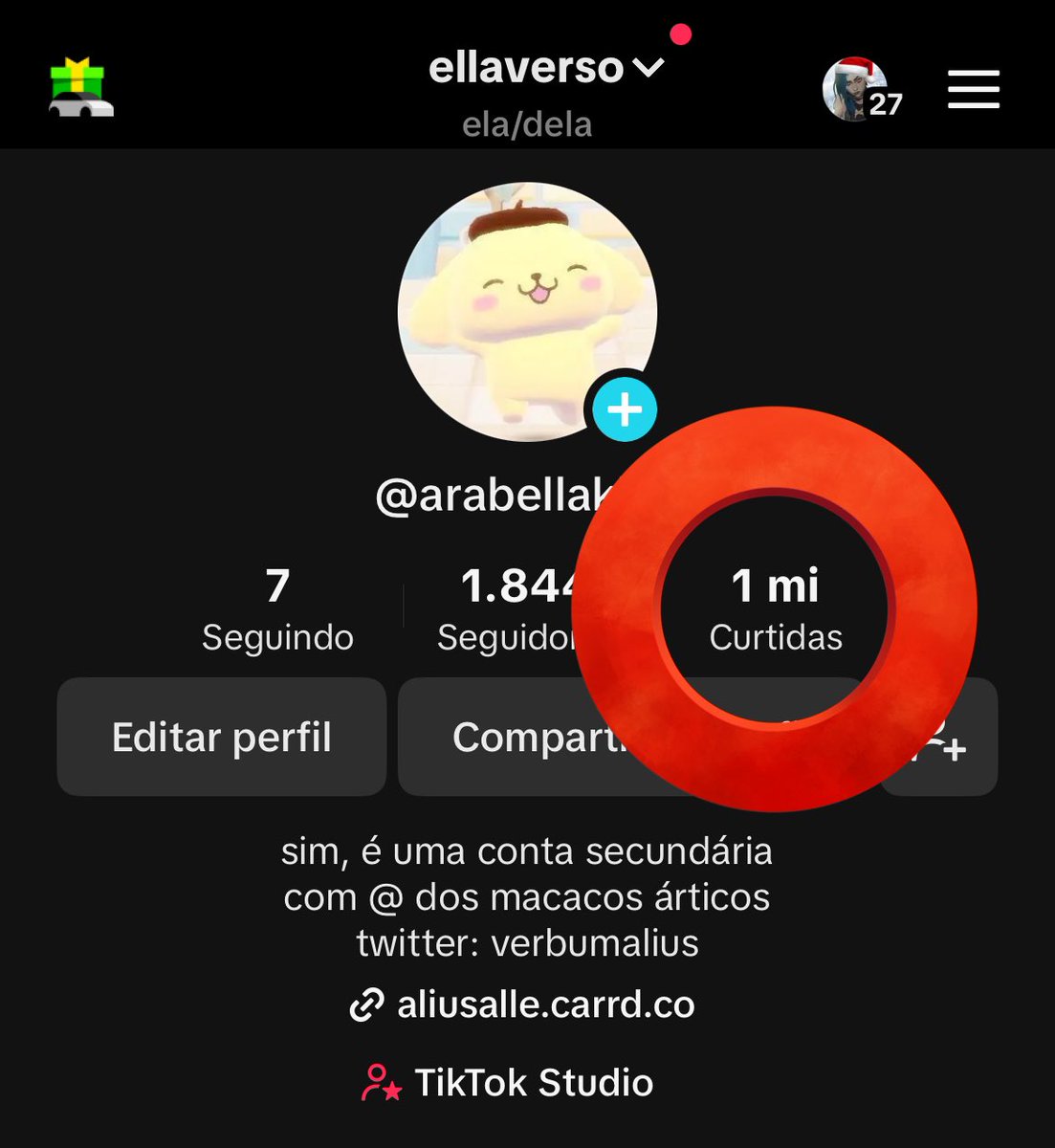 verbumalius's tweet photo. MANO EU BATI 1 MILHÃO DE CURTIDAS NA MINHA CONTA DO TIKTOK 

U M     M I L H Ã O      DE CURTIDAS!!!!!! https://t.co/E5VhD8abmv