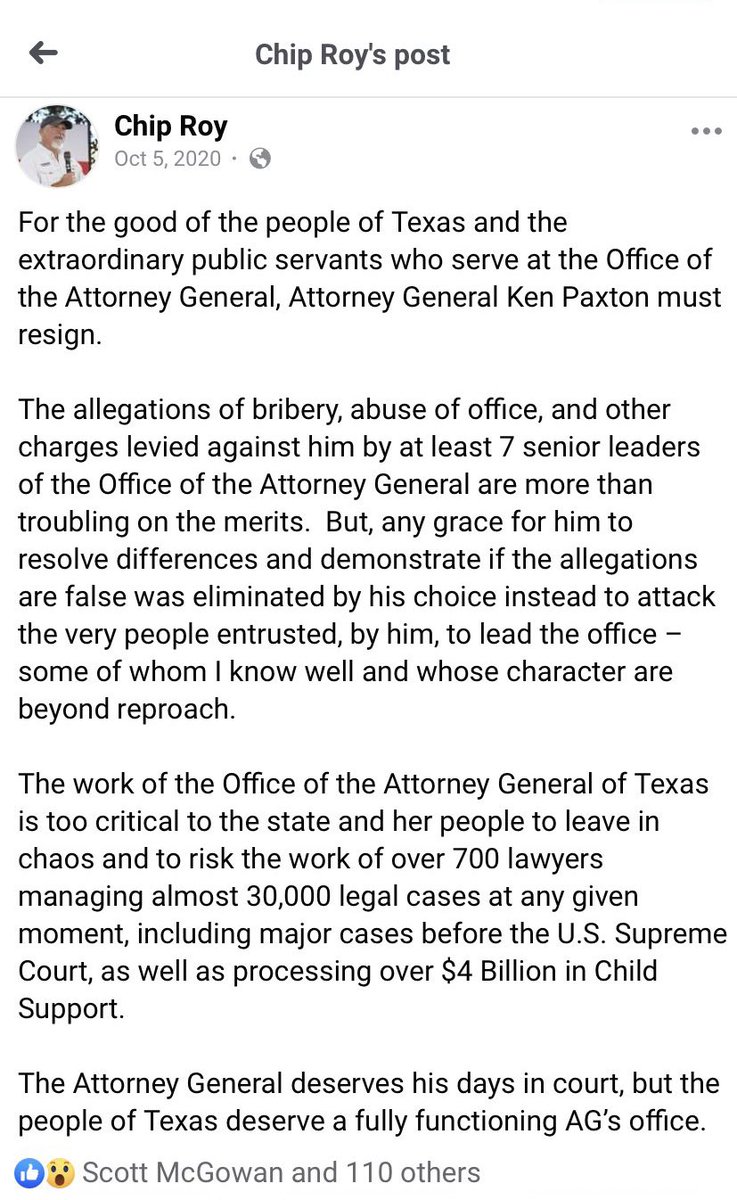 The real Chip Roy

- Liz Cheney defender 

- J6 truther who believed every lie and wore a mask as he snotted into it while crying 

- wanted to ban Republicans from Congress for not sufficiently deferring to Joe Biden 

- supported the frame up job of Ken Paxton