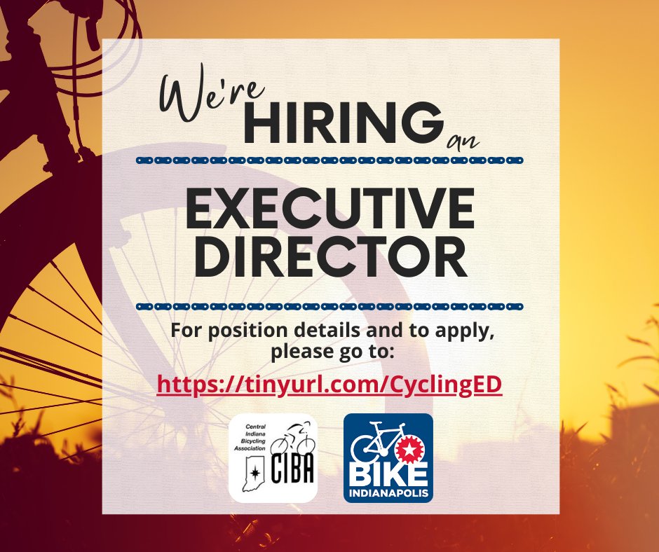 Are you passionate about cycling and its role in health, fitness, and sustainability? Join CIBA &amp; Bike Indianapolis as we merge in early 2025 and work to promote cycling through advocacy, education, community outreach and rides. More info. and to apply: tinyurl.com/CyclingED