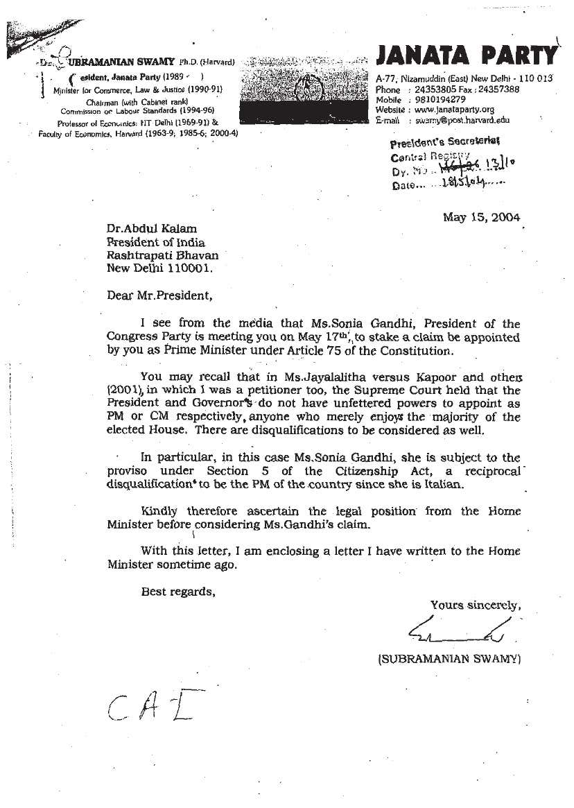 #JaiShriRam🇮🇳ArtiSharma_VHS. (@artisharma001) on Twitter photo <a href="/Swamy39/">Subramanian Swamy</a> <a href="/Kap57608111/">Ravi Kapur</a> This was the Letter Written by Dr. Subramanian <a href="/Swamy39/">Subramanian Swamy</a> to the then President, Dr. APJ Abdul Kalam, which stopped Sonia Gandhi from becoming the Prime Minister of India🔴🔴
<a href="/jagdishshetty/">Jagdish Shetty</a> <a href="/ArvindChaturved/">Dr ArvindChaturvedi</a> <a href="/Swamy39/">Subramanian Swamy</a> <a href="/Kap57608111/">Ravi Kapur</a> This was the Letter Written by Dr. Subramanian <a href="/Swamy39/">Subramanian Swamy</a> to the then President, Dr. APJ Abdul Kalam, which stopped Sonia Gandhi from becoming the Prime Minister of India🔴🔴
<a href="/jagdishshetty/">Jagdish Shetty</a> <a href="/ArvindChaturved/">Dr ArvindChaturvedi</a>