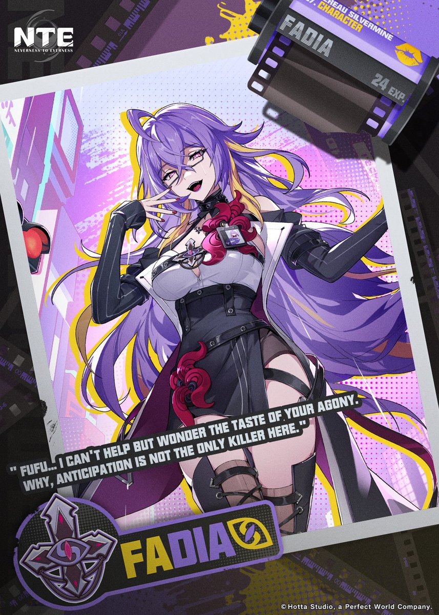 NTE_GL's tweet photo. "...so the order came, we grouped with squad four, I... I reminded her that command wanted no casualties in this mission. She just... smiled and told me to close my eyes."
"Right, that was a beautiful smile, but I swear I wasn't looking forward to anything!"
"That ain't the point! Alright? Anyways, the next thing I know, something pressed against my lips."
"I opened my eyes to witness the taker of my first kiss, and it was the oddity we were just chasing after in the sewers. MY FIRST KISS. ODDITY. FROM THE SEWERS."

Be thankful that she had the leisure to play around with your poor, disarrayed souls - For when a worthy prey enters her hunting grounds...

"Fufu... I can't help but wonder the taste of your agony. Why, anticipation is not the only killer here."

— Hey! Welcome to Hethereau! —
The all new supernatural urban open-world RPG Neverness to Everness is ready for reservation!
Pre-register now>>https://t.co/jdI6Qja3Ei

#NTE #NevernessToEverness #Fadia