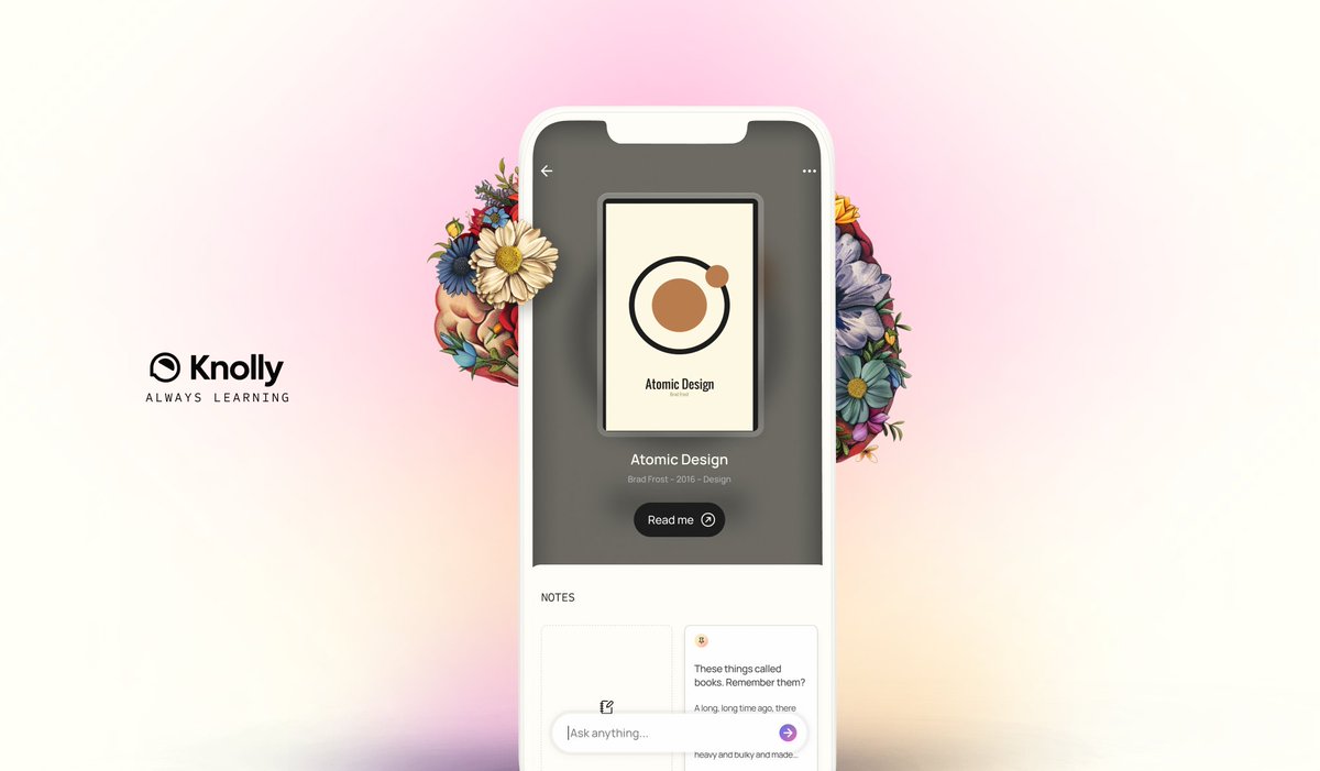 Wow! I discovered this mind-blowing book "Atomic Design" by <a href="/brad_frost/">Brad Frost</a> and it's revolutionizing how I think about building for the web! It's like Lego for UI design - pure genius! Want to geek out over it together? Buy it, then Knolly it! 🧵