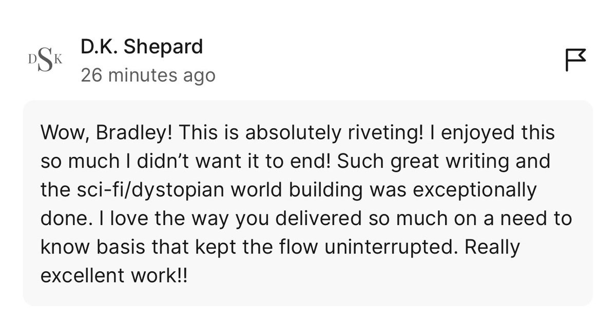 Imagine2Create's tweet image. I am thrilled and humbled by this amazing review of my short story “STALEMATE” on @Vocal_Creators. 

 D.K. Shepherd is a phenomenal author, so this kind of feedback is amazing to see. 

If you haven’t read it, now’s your chance 😉-&amp;gt; vocal.media/fiction/stalem…

#WritingCommunity