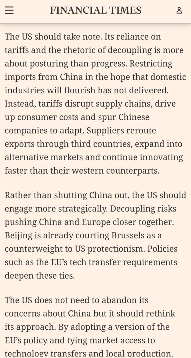 Surprisingly clear-headed FT article about an equally surprising display of strategic thinking from Europe.

Rather than follow the US in its hysterical policy of banning Chinese technology, Europe seems to be crafting a more pragmatic solution: allowing Chinese companies in,