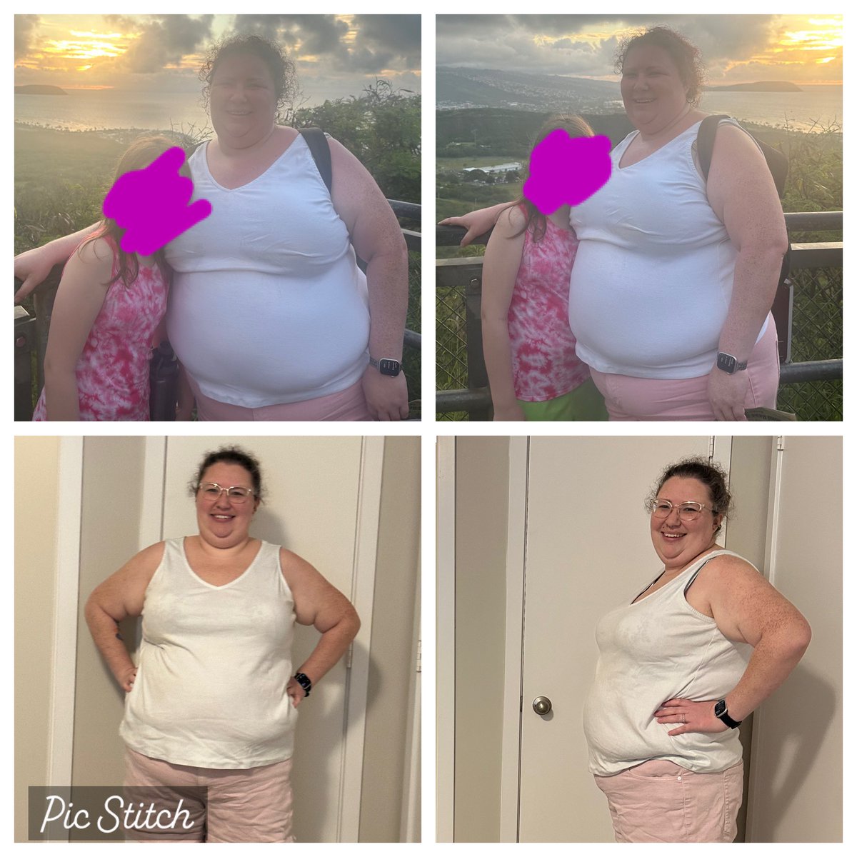 I was scrolling through pictures last weekend and came across pictures from my trip to Hawaii with my daughter in March of 2023. It was shortly after I had told my ex I was filing for divorce after a miserable 18 mos of marriage. The bottom pictures are the same outfit last week.