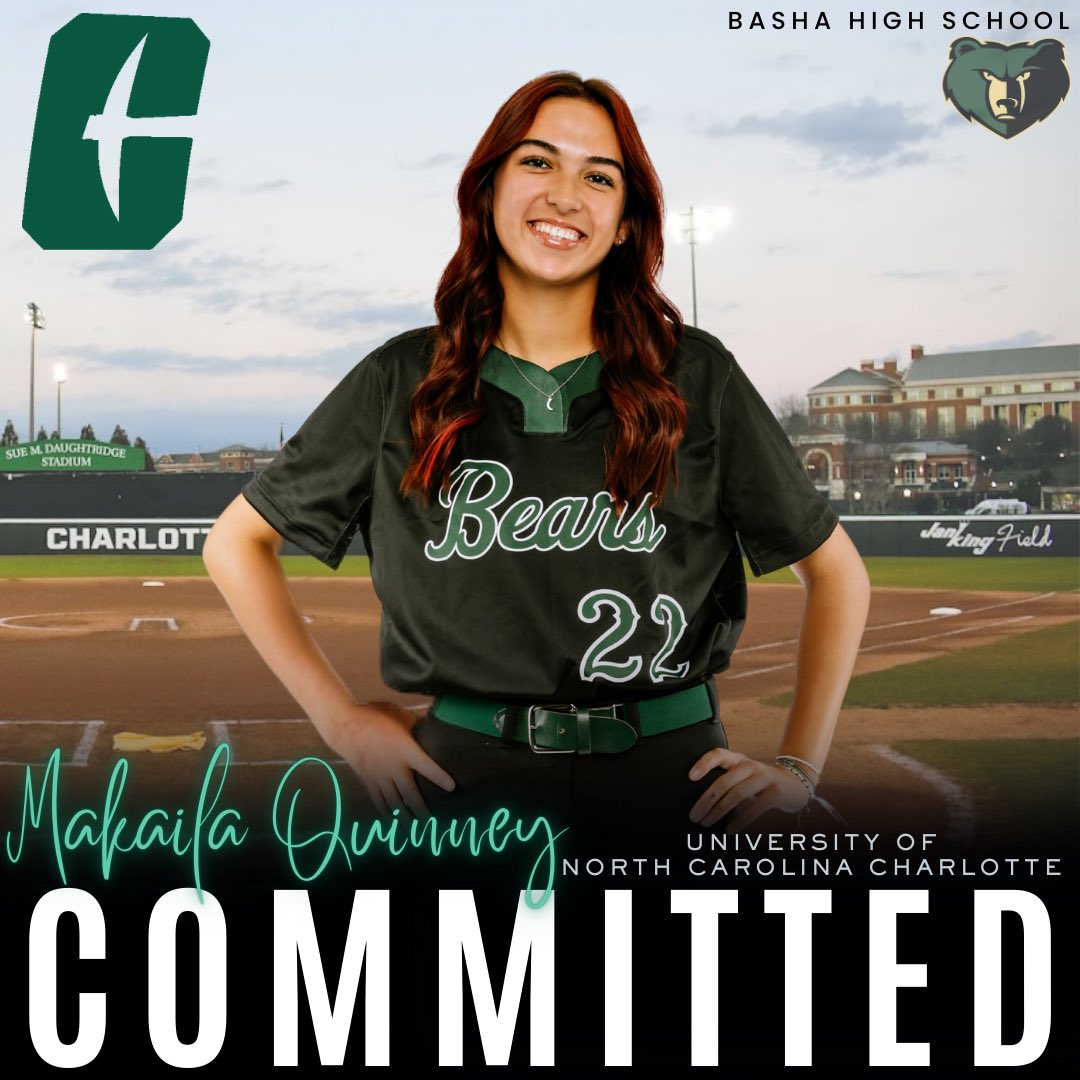 🚨COMMITTMENT ALERT🚨 

Congratulations to Makaila Quinney on her commitment to the University of North Carolina at Charlotte. We are beyond proud! 

Show her some love Bear Nation! 🐻 

#goldstandard⛏️ | #charlottesoftball | #bashabearssoftball