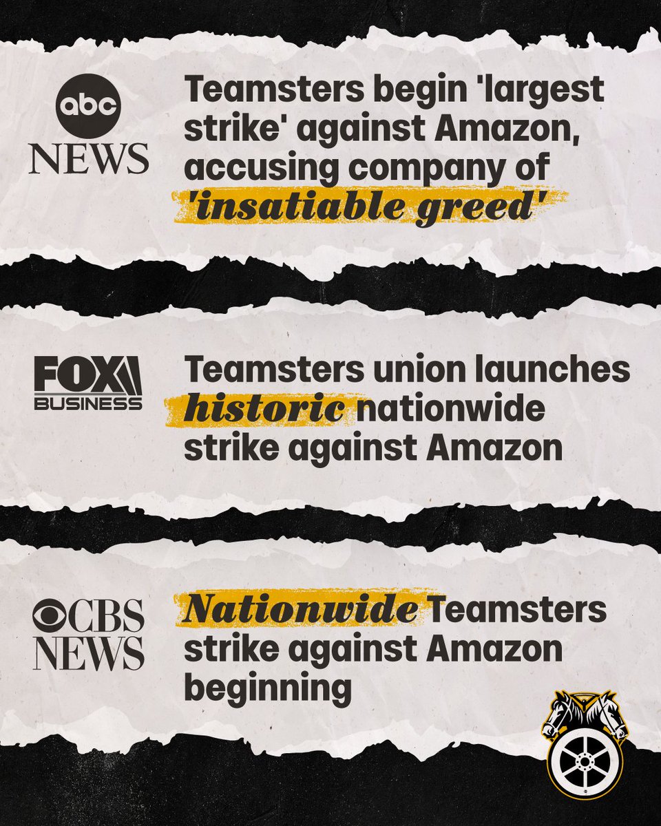 Amazon Teamsters are done waiting for the trillion-dollar company to recognize our union and negotiate a Teamsters contract.

Thousands of Teamsters are on strike at DBK4 in New York City; DGT8 in Atlanta; DFX4, DAX5, and DAX8 in Southern California; DCK6 in San Francisco; and