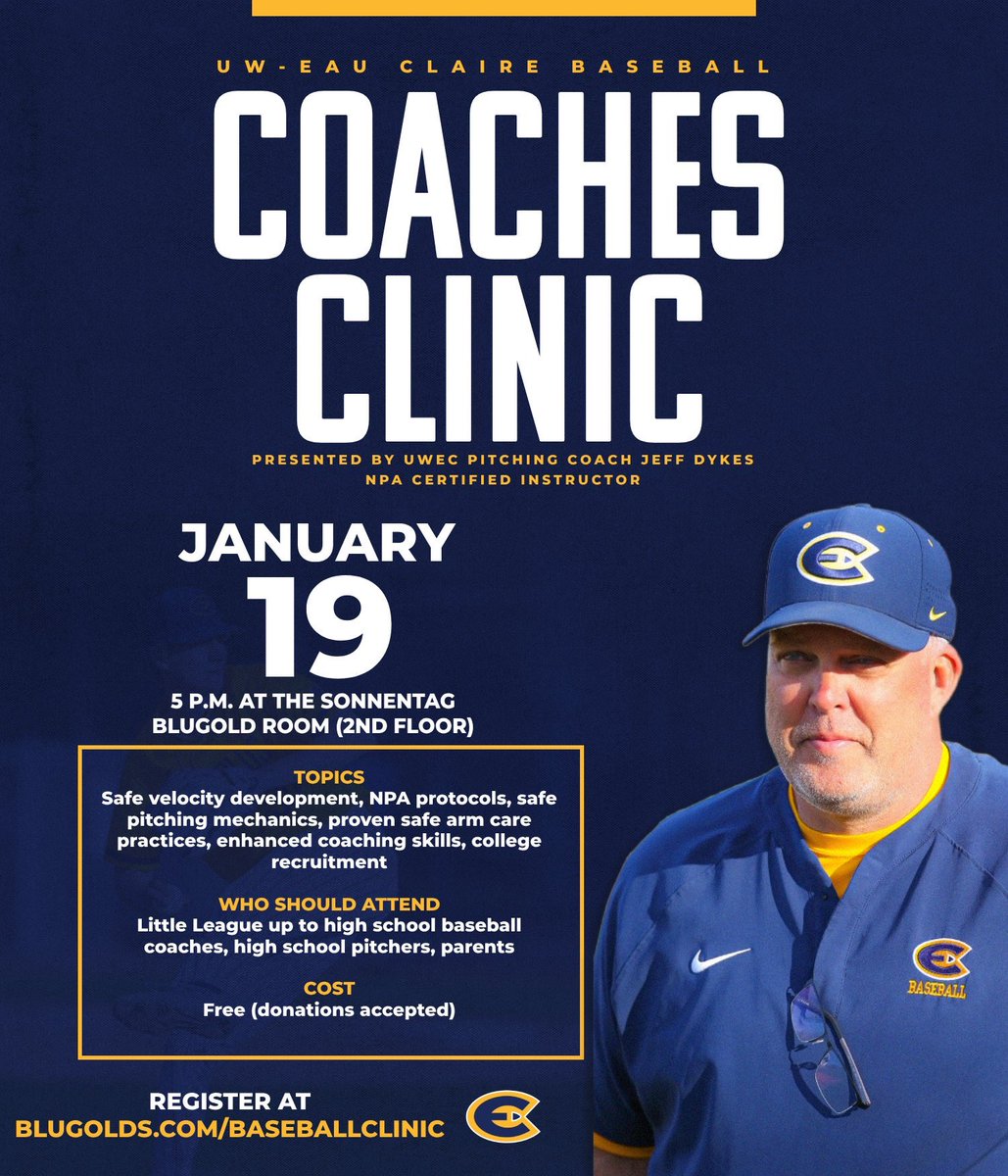 Let’s talk pitching and arm care.  Coaches, parents, athletes.  Spots limited. Sign up below.  
blugolds.com/sb_output.aspx…