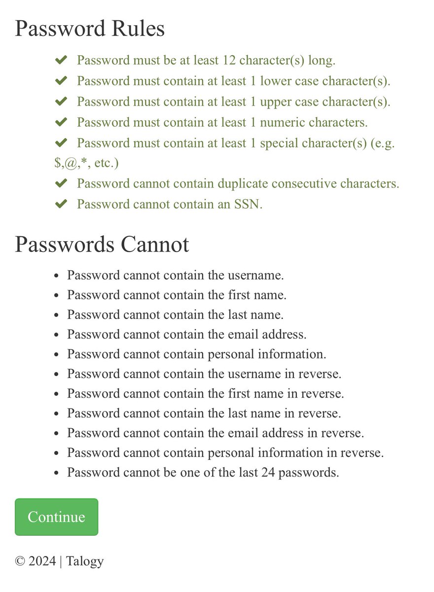 Come on now. These password requirements are 🤯. The consecutive characters one is the most egregious.