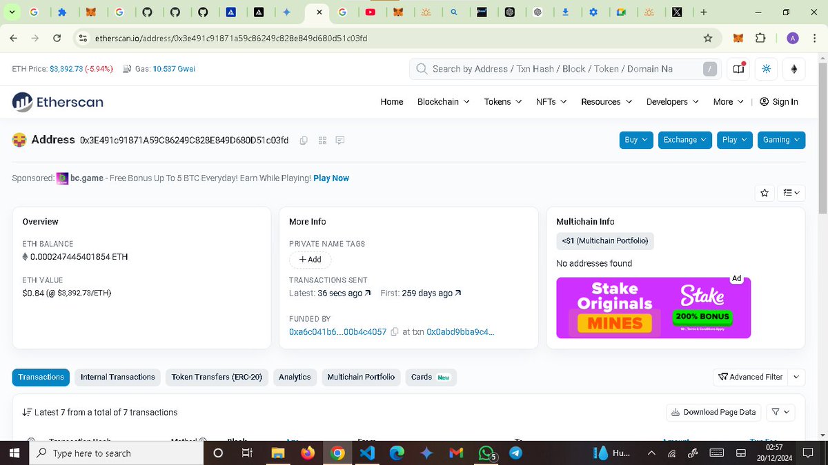Damsacool's tweet image. My Blockchain Dev Journey 🚀
Today I interacted with the Ethereum mainnet using JavaScript and Ethers.js to get the balance of an ETH address.

A detailed thread about how I did it and what I learned: 🧵

#BuildInPublic #LearnWeb3 #JavaScriptmas #javaScript