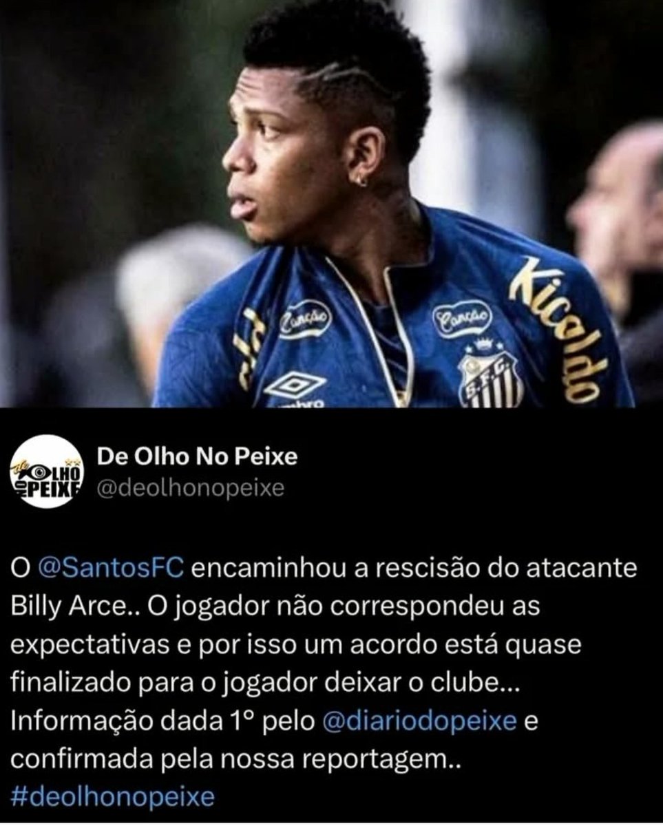 tubarao_santist's tweet image. O santos está encaminhando a Rescisão contratual com o jogador Billy Arce. O acordo pode sair a qualquer momento!
Informação #deolhonopeixe