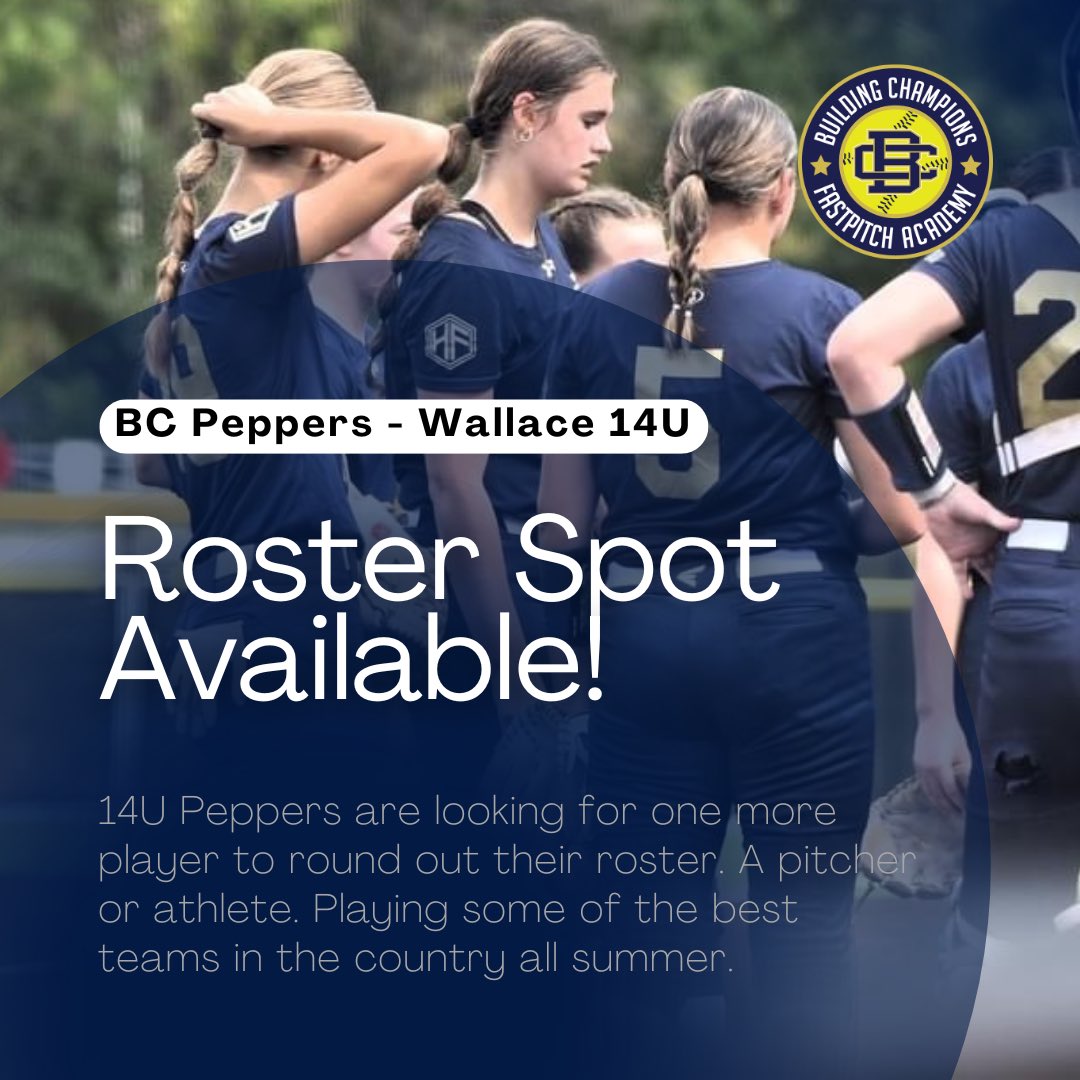 BC Peppers-Wallace 14u

Adding a Pitcher/Utility to the roster!

 - Elite Schedule
 - Multiple college alumni
 - Facilities are unmatched
 - 4 in-house Kenetic trainers

A true training academy!

DM or email!
Bminor@homefieldkc.com