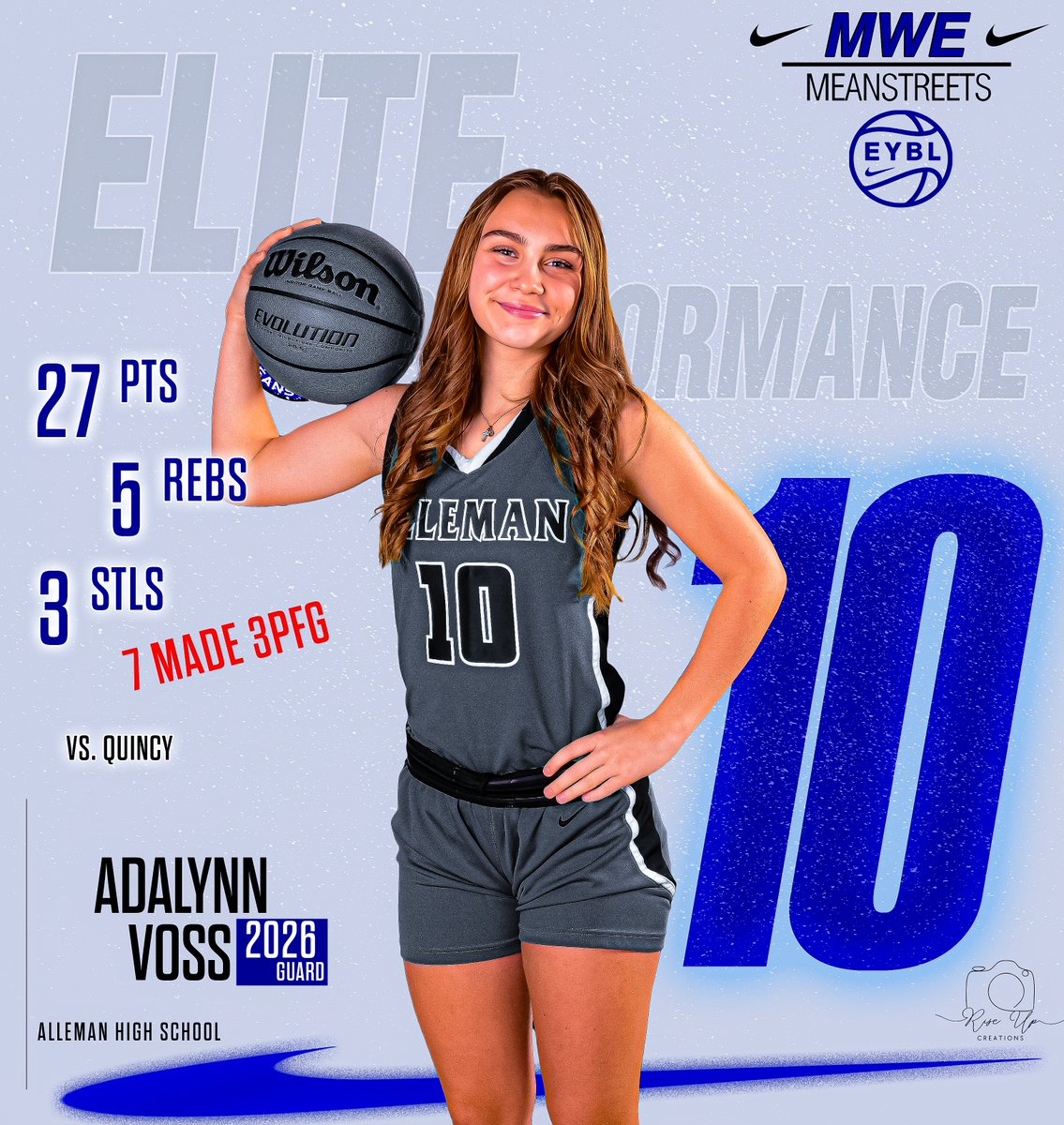 🏀 Meanstreets Elite Performance Spotlight 🌟

Adalynn Voss was absolutely unstoppable this week! Against Quincy, she showcased her elite shooting skills with an electrifying 7 made three-pointers, finishing with 27 points, 5 rebounds, and 3 steals. But she didn’t stop there. In