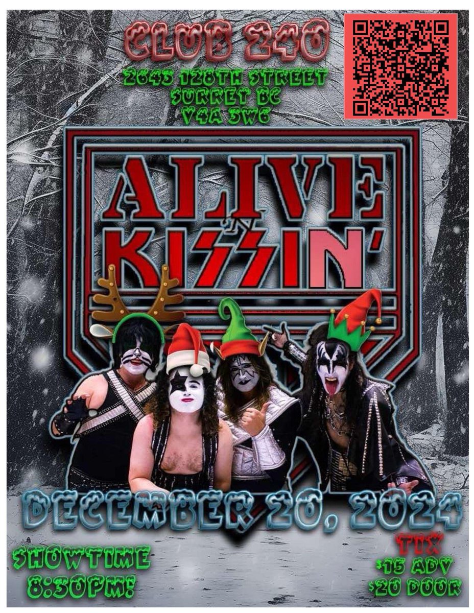 AliveNKISSin's tweet photo. Friday Dec 20 KISS tribute at Crescent Beach-ALIVE N KISSIN’ https://t.co/zALgGCwTcC