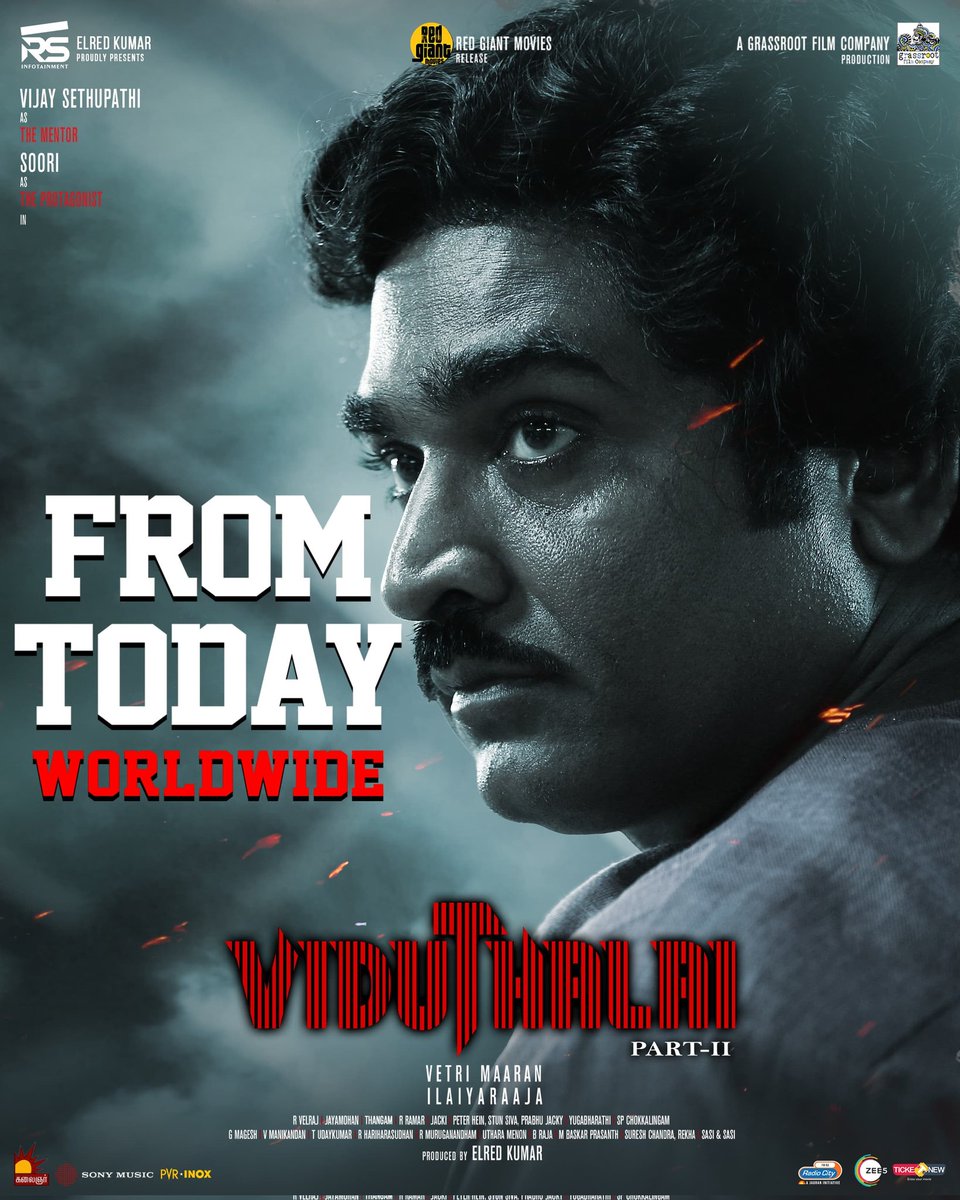 kollytalkies's tweet photo. The revolution returns with more intensity, more drama, &amp; more power! Watch #ViduthalaiPart2 on big screens from today!
                                                 
Film by #VetriMaaran 
@VijaySethuOffl @sooriofficial @elredkumar @rsinfotainment  @GrassRootFilmCo https://t.co/bc10StIEmU