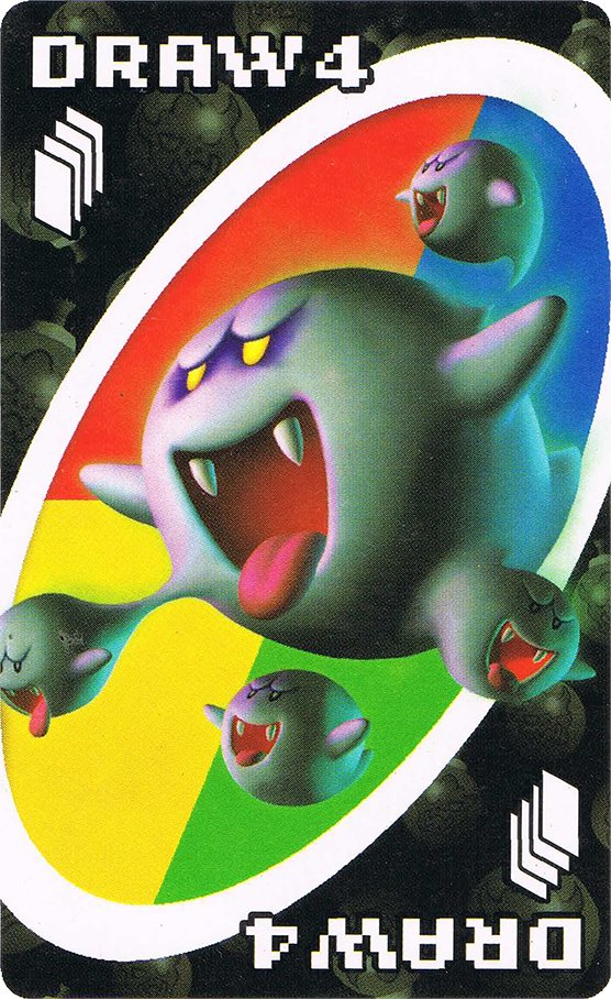 Boolossus appears in the Nintendo UNO cards on the "Draw 4" card.