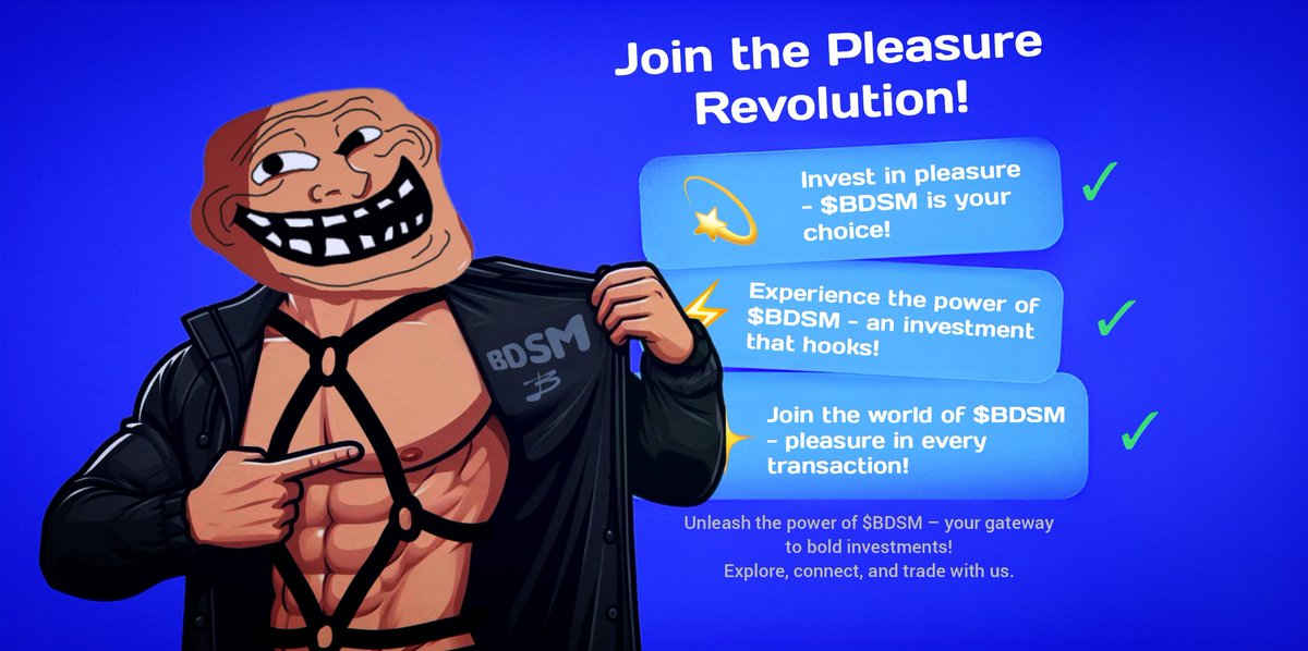 Whiteworldrol's tweet image. 🚀 $BDSM is your pleasure point in the crypto world!
🔥 A unique coin with growth potential!
💎 Join the movement, lock in your Pleasure Buy!
📈 Time for action - get in before it's too late!

📱 TG: t.me/BDSMdot_money
💬 CHAT: t.me/+bhKQBWw1T3lmM…
🔗…