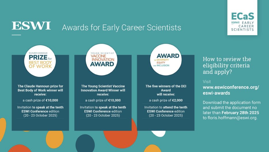Carolien van de Sandt (@cvandesandt) on Twitter photo 📢Great opportunity for #EarlyCareerResearchers working on respiratory virus infections like #Influenza #Covid_19 #RSV or #Vaccine innovations & those from under-represented communities⬇️
Put in your application before Feb 28th!
More info: eswiconference.org/eswi-awards
#ECR #ESWI2025 📢Great opportunity for #EarlyCareerResearchers working on respiratory virus infections like #Influenza #Covid_19 #RSV or #Vaccine innovations & those from under-represented communities⬇️
Put in your application before Feb 28th!
More info: eswiconference.org/eswi-awards
#ECR #ESWI2025