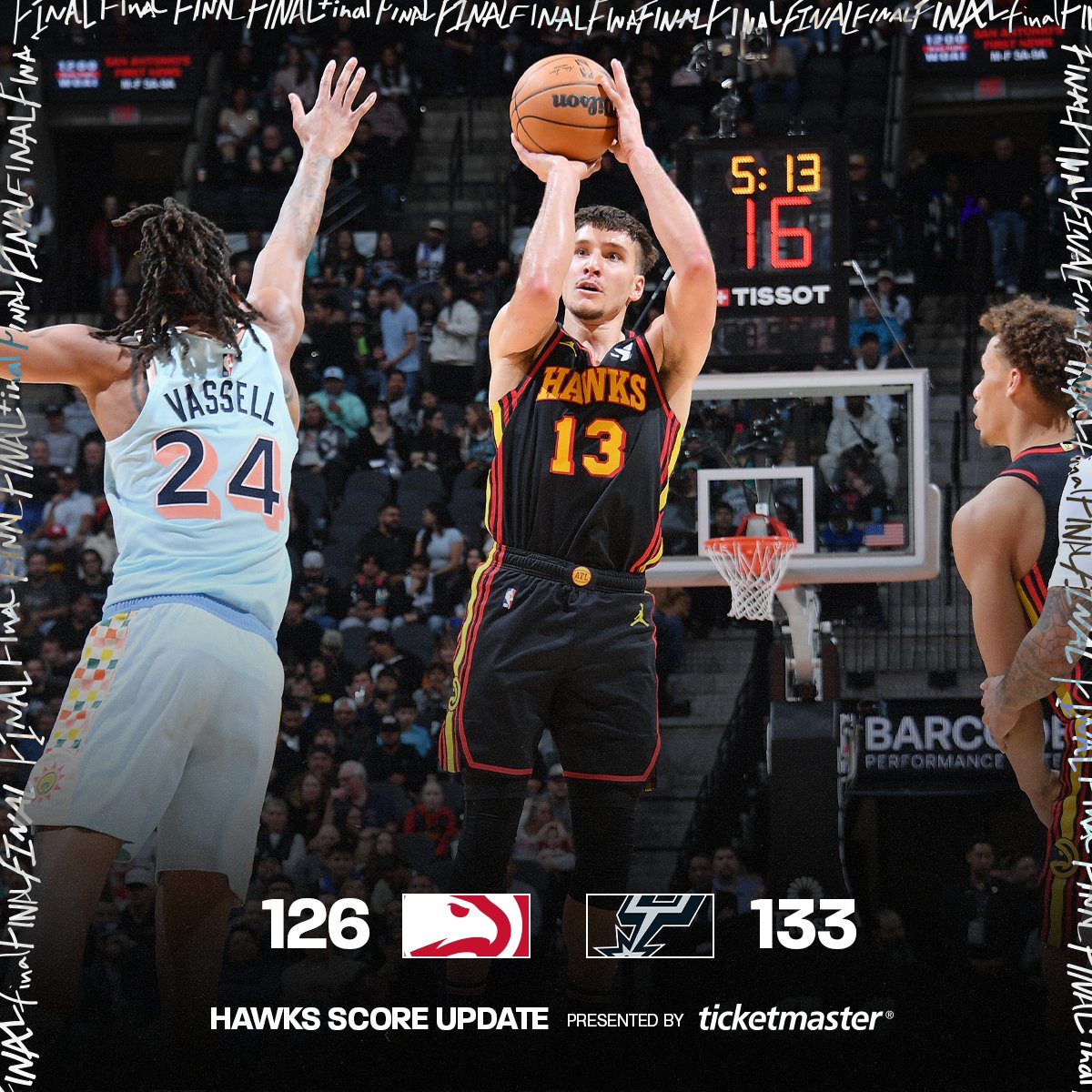 ATLHawksBrz's tweet photo. 🕛| Final em San Antônio. 

#TrueToAtlanta #ATLvsSAS https://t.co/RtkEsxVQrN
