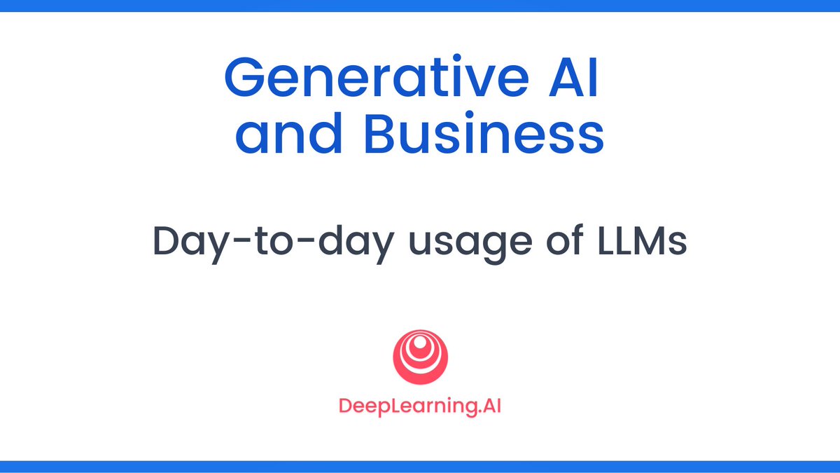 DeepLearningAI's tweet image. Generative AI doesn’t automate jobs—it automates tasks. Generative AI for Everyone breaks down how AI can help you transform workflows, improve efficiency, and build new types of tools and experiences.
Ready to rethink the way you work? Join here: hubs.la/Q030h13b0