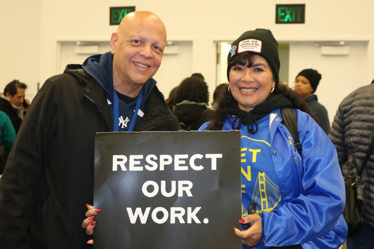 UniteHereL2's tweet image. WHEN WE FIGHT, WE WIN! SF Marriott workers voted 99.8% yes to ratify a historic new contract and end their strike! Workers kept their union healthcare and won big raises, fair workload protections, and more. Hilton and Hyatt— now it&apos;s your turn!