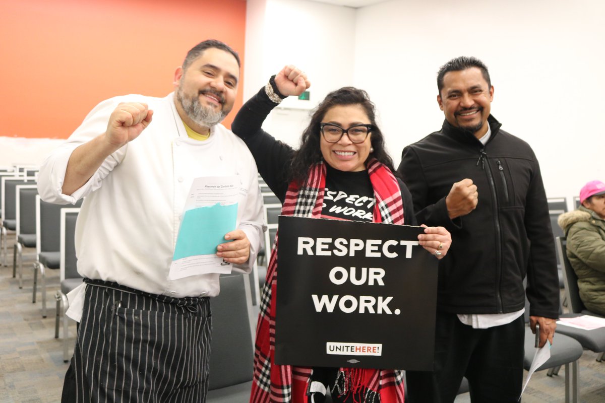 UniteHereL2's tweet image. WHEN WE FIGHT, WE WIN! SF Marriott workers voted 99.8% yes to ratify a historic new contract and end their strike! Workers kept their union healthcare and won big raises, fair workload protections, and more. Hilton and Hyatt— now it&apos;s your turn!
