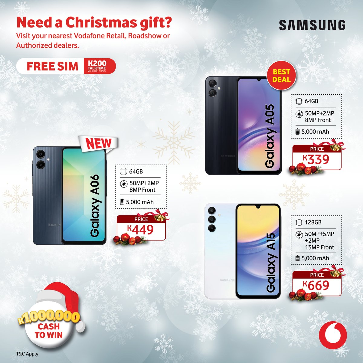 Vodafone_PNG's tweet image. End the year in style! 

Get #SupaSavings on Samsung A05, A06, and A15 smartphones this festive season. Available at Vodafone Retail, Roadshows, or Authorized Dealers now.

#SamsungDeals #ChristmasSpecials #StayConnected #VodafonePNG